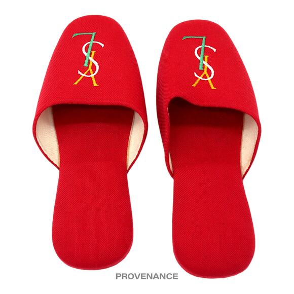 🔴 Yves Saint Laurent YSL Logo Slipper - Red Canvas - Picture 2 of 6